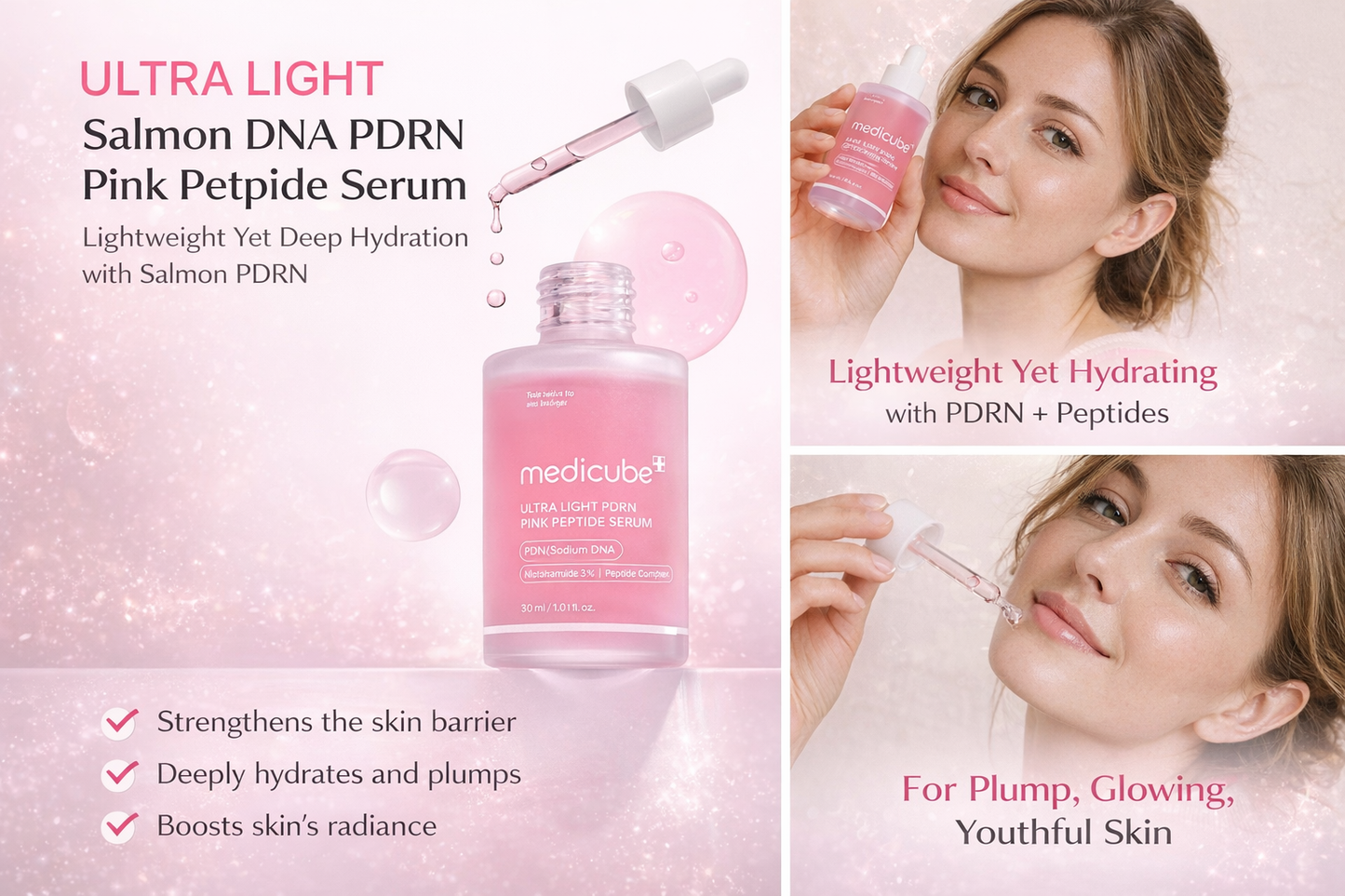 NEW Medicube Ultra Light PDRN Pink Peptide Serum Lightweight Hydrating Serum with Salmon PDRN & Hyaluronic Acid