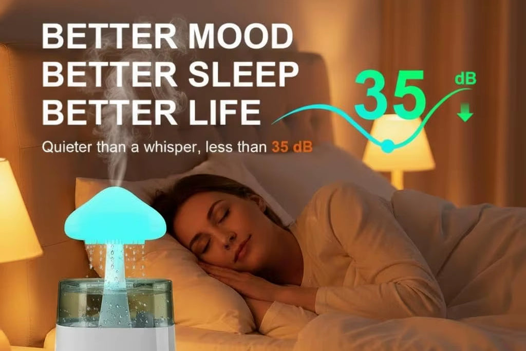 Cloud Rain Humidifier for Bedroom with Soothing Rain Sounds, Water Drip Mushroom Humidifiers 7 Colors Mood Raindrop Diffuser