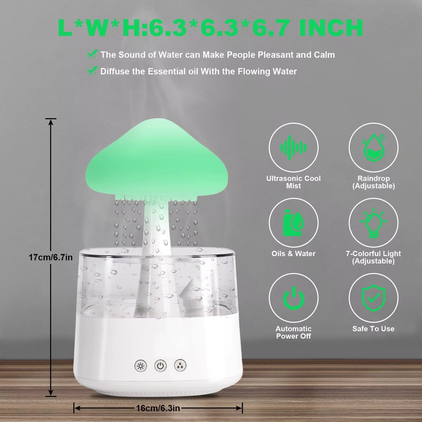 Cloud Rain Humidifier for Bedroom with Soothing Rain Sounds, Water Drip Mushroom Humidifiers 7 Colors Mood Raindrop Diffuser