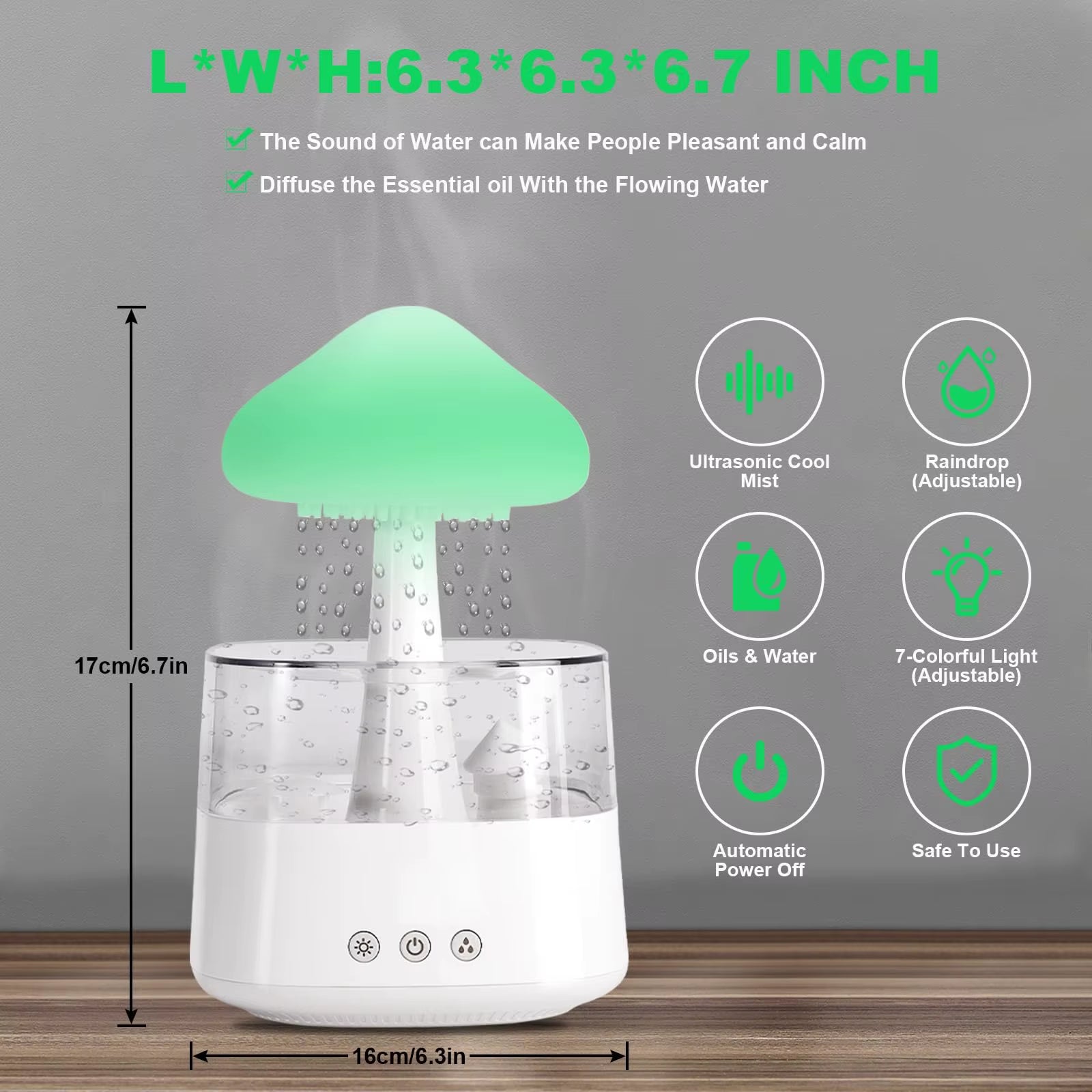 Cloud Rain Humidifier for Bedroom with Soothing Rain Sounds, Water Drip Mushroom Humidifiers 7 Colors Mood Raindrop Diffuser