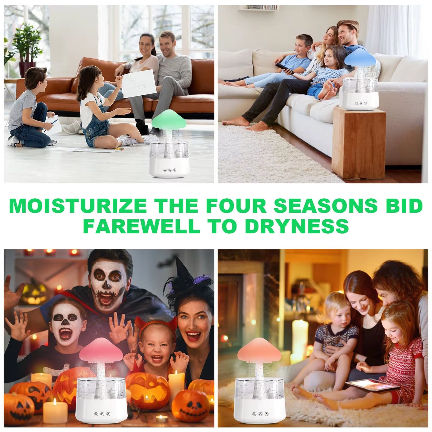 Cloud Rain Humidifier for Bedroom with Soothing Rain Sounds, Water Drip Mushroom Humidifiers 7 Colors Mood Raindrop Diffuser